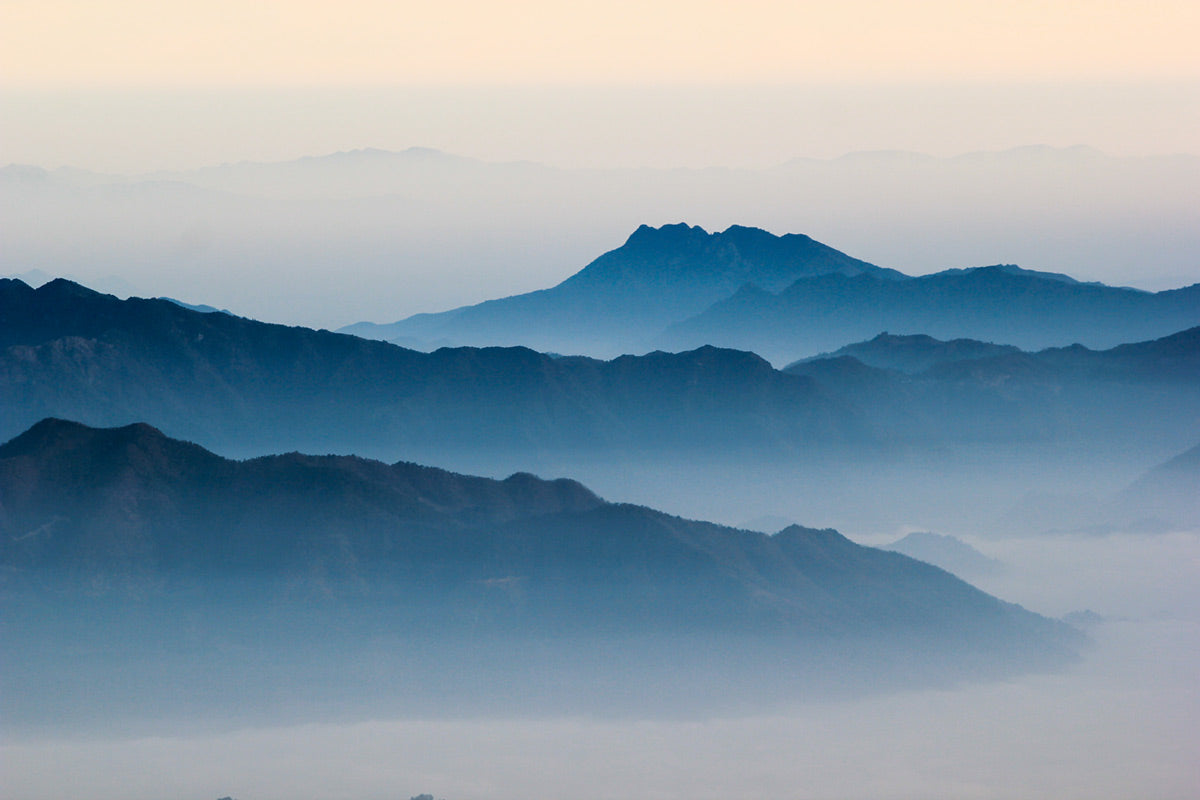 Serene Blue Mountain Mist Wallpaper Mural