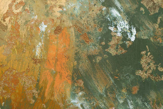 Abstract Gold Green Brushstroke Mural Wallpaper