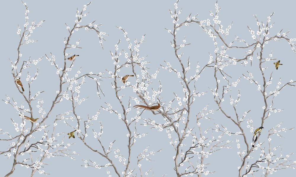 Elegant Bird Blossom Branch Mural Wallpaper