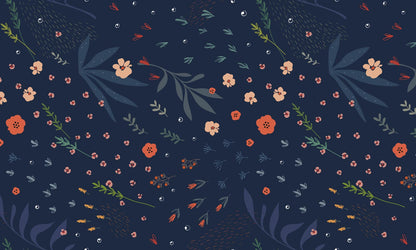 Wallpaper mural with dark blue leaves for use as home decor