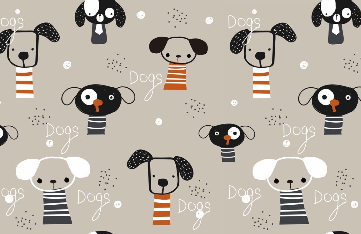 Whimsical Dog Pattern Kids Mural Wallpaper