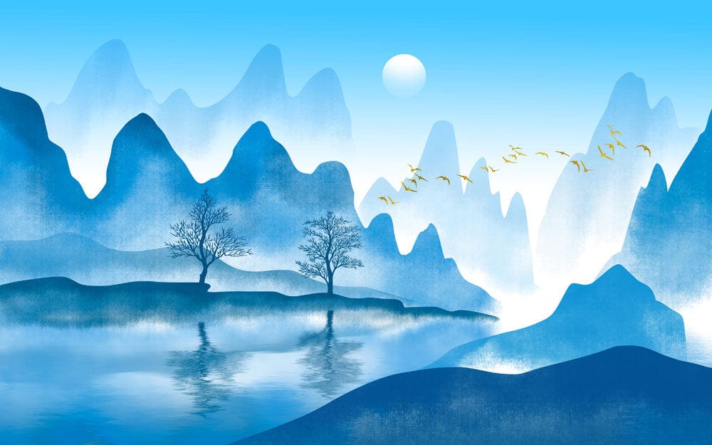 blue mountain wallpaper mural home interior decor