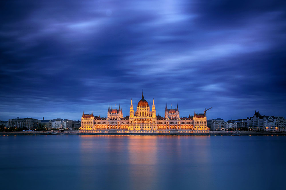 Blue Dusk Cityscape Panoramic Mural Wallpaper