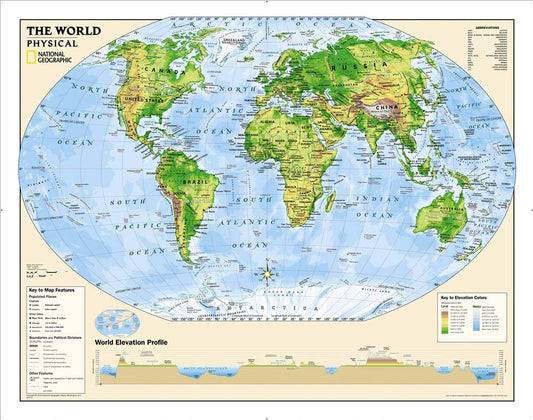 Educational Physical World Map Wall Mural