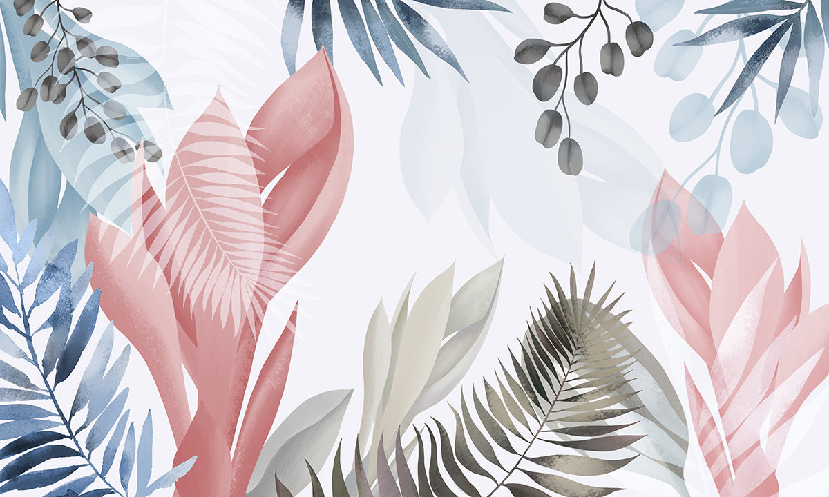 Modern Botanical Leaf Mural Wallpaper