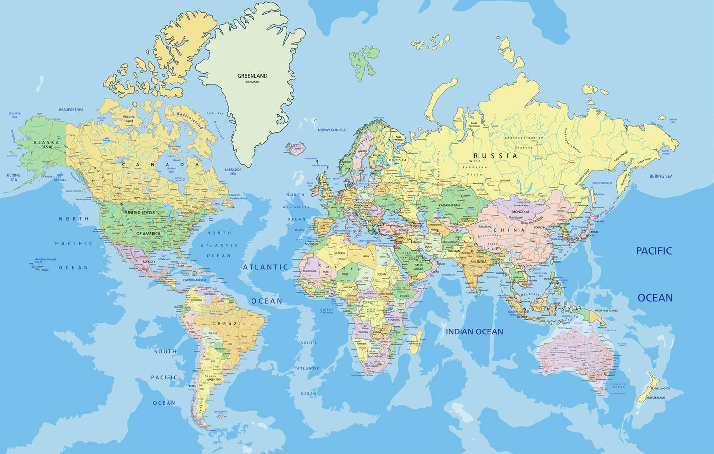 Colorful World Map Mural Wallpaper