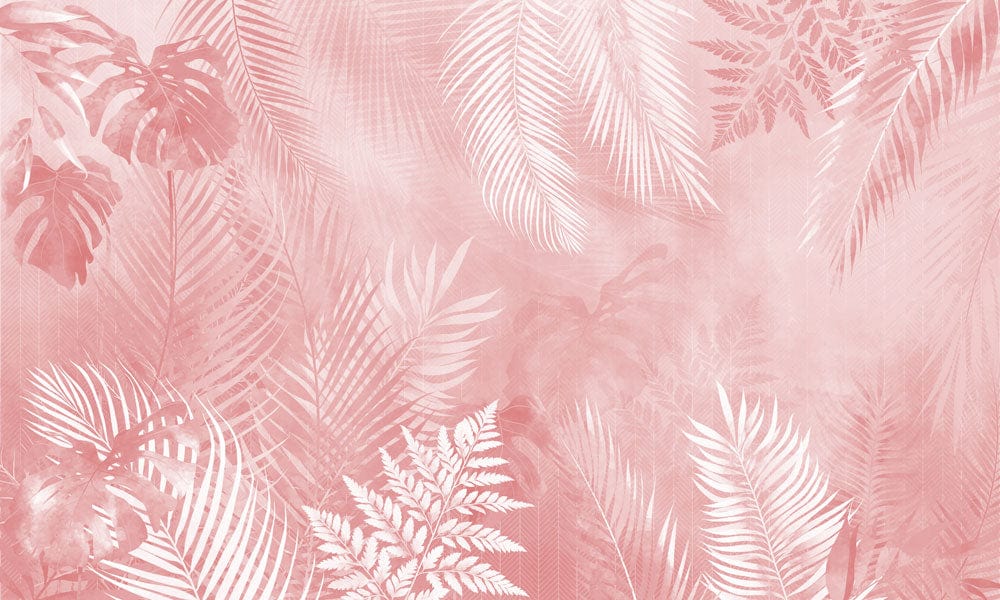 pink tropical leaves wall mural home interior decor
