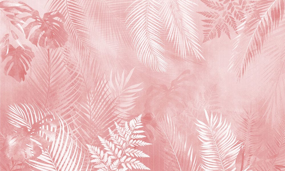 Pink Botanical Leaf Pattern Wallpaper Mural