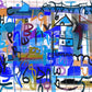 Blue Graffiti Pattern Wallpaper Mural