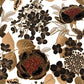 mural decoration in a dark golden color with flower and leaf motifs
