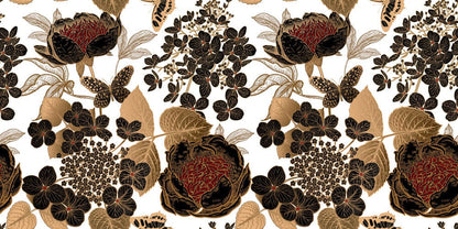 mural decoration in a dark golden color with flower and leaf motifs