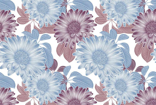 wallpaper with a floral pattern in shades of blue and purple