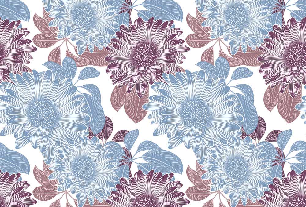 Elegant Blue Floral Bedroom Wallpaper Mural