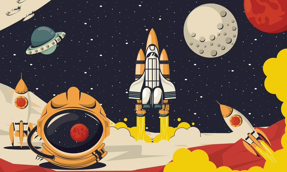 Colorful Space Galaxy Adventure Kids Mural Wallpaper