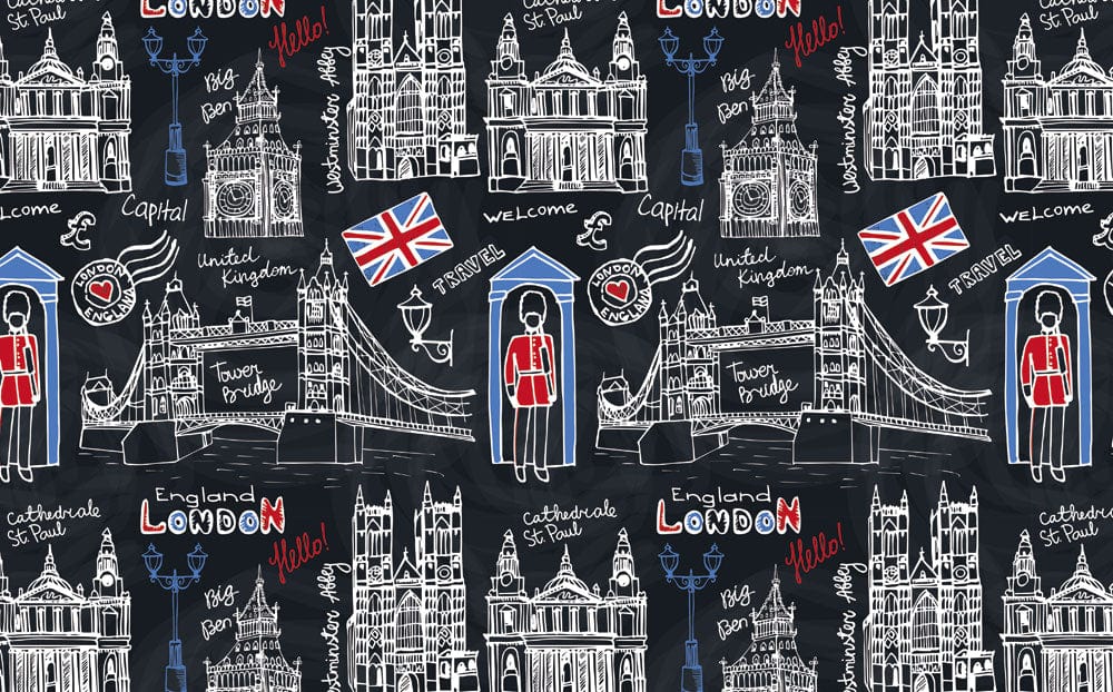Chic Londra Sketch Monocromo Murales Carta da Parati
