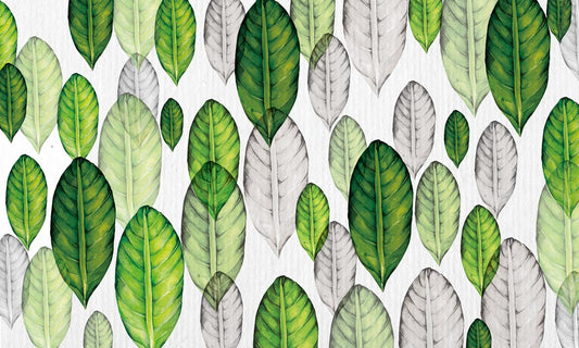 Green Watercolor Leaves Custom Wallpaper Mural Art Design