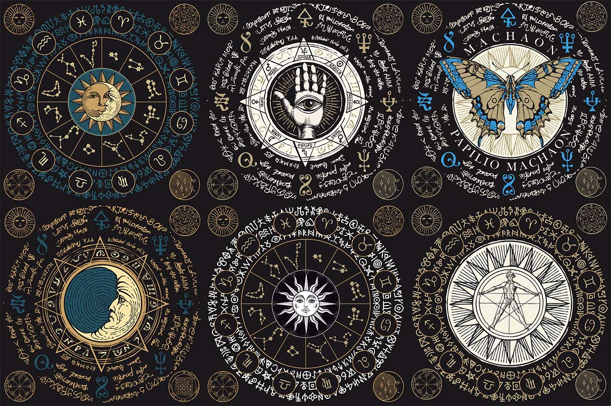 Mystical Astrology Navy Gold Mural Wallpaper