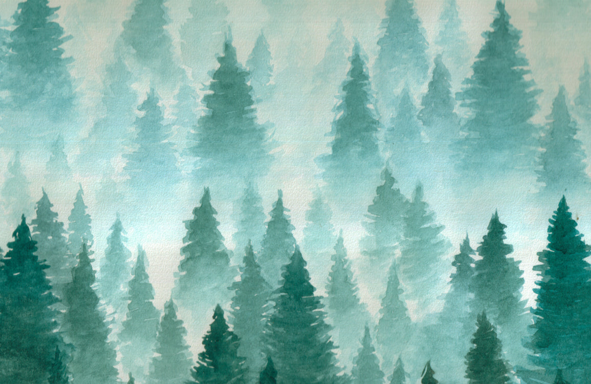watercolor green forest wallpaper mural for wall decor