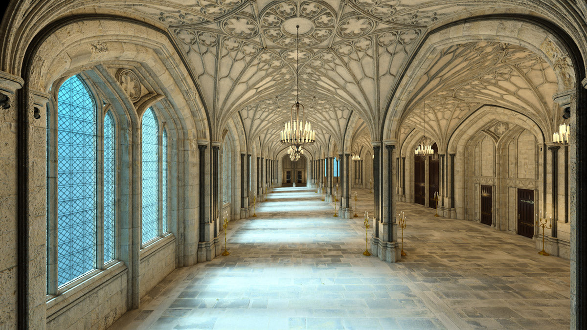 Gothic Architectural Hallway Mural Wallpaper