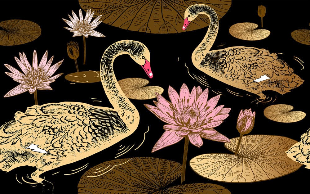 Elegante Schwanenlied Gold Wandtapete