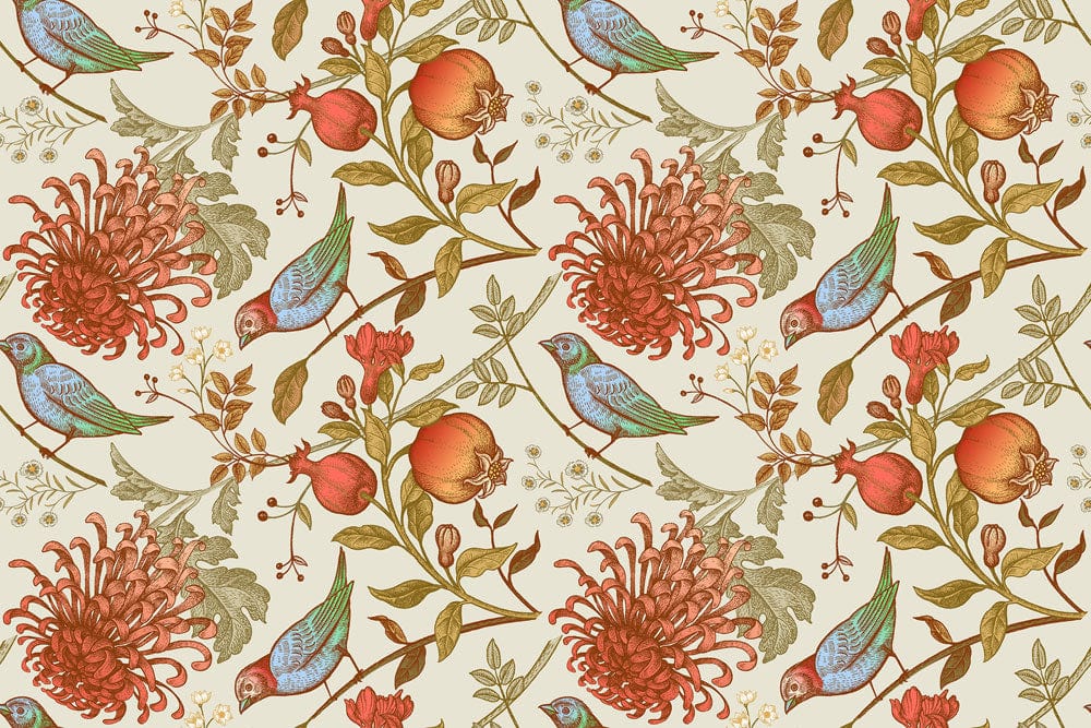 Botanical Bird Chinoiserie Mural Wallpaper