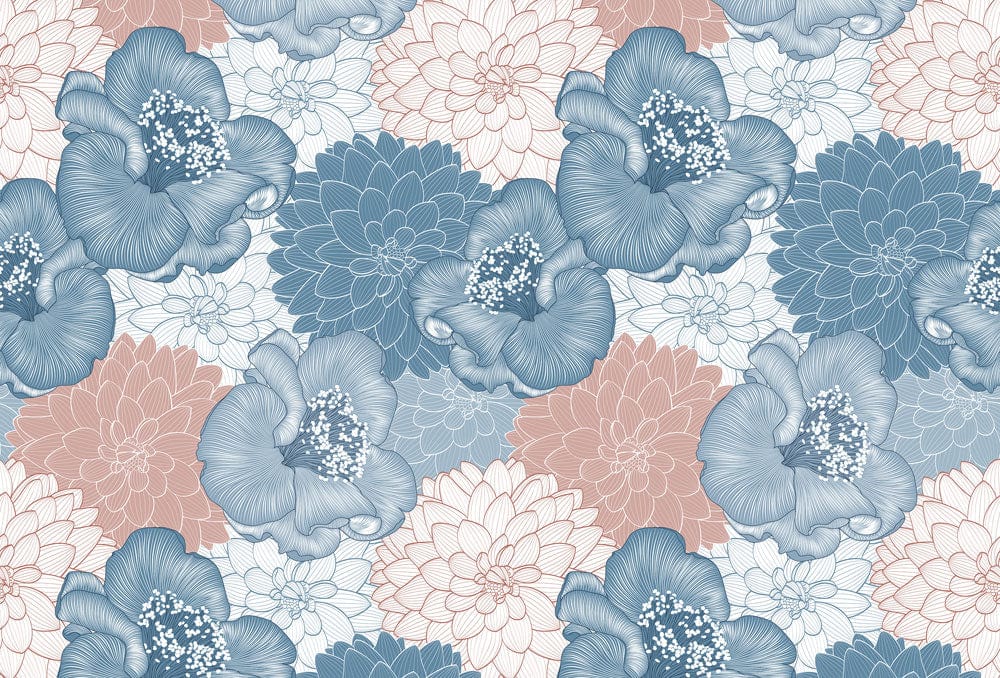 Murale Wallpaper Botanico Floreale Blu Elegante