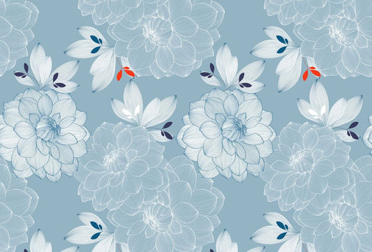 Artwork for the walls with a distinctive navy blue flowery pattern.