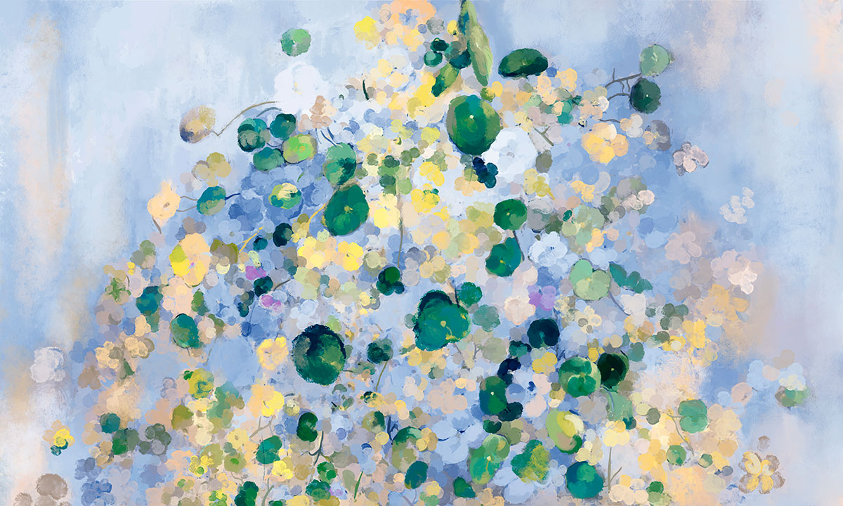 Serene Blue Floral Watercolor Mural Wallpaper