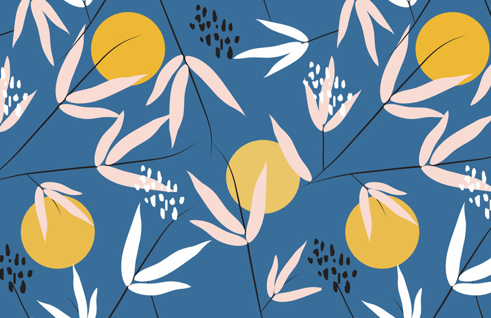 Home decoration wallpaper mural featuring yellow balls and leaves.