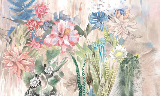 Watercolor Botanical Floral Mural Wallpaper