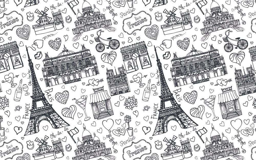 Chic Parisian Doodle Monochrome Mural Wallpaper
