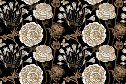 Room wall painting with white flowers and leaves