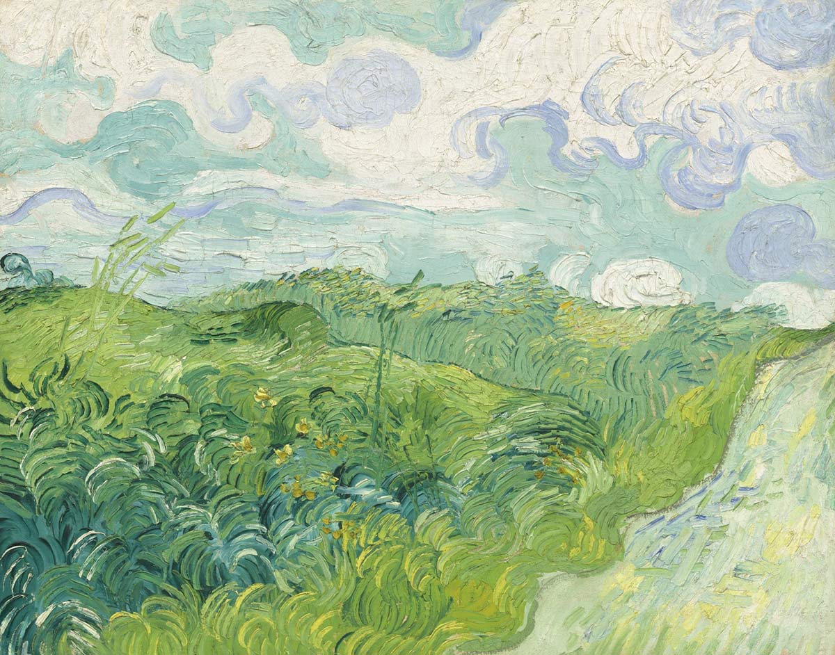 Green Wheat Fields Painting Wallpaper Decor