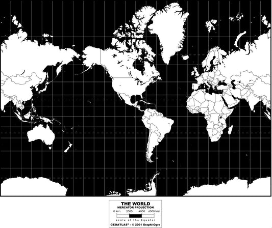 Black and White World Map Mural Wallpaper
