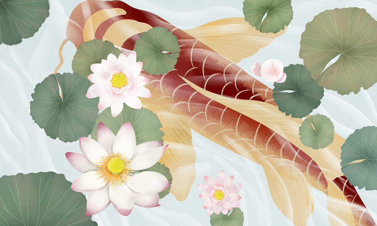 Water Lily & Koi Flower Wall Murals Custom Design