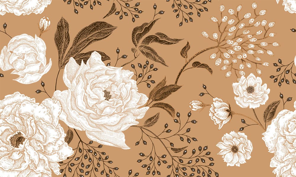 Wallpaper mural with a vinatge flower pattern for the room