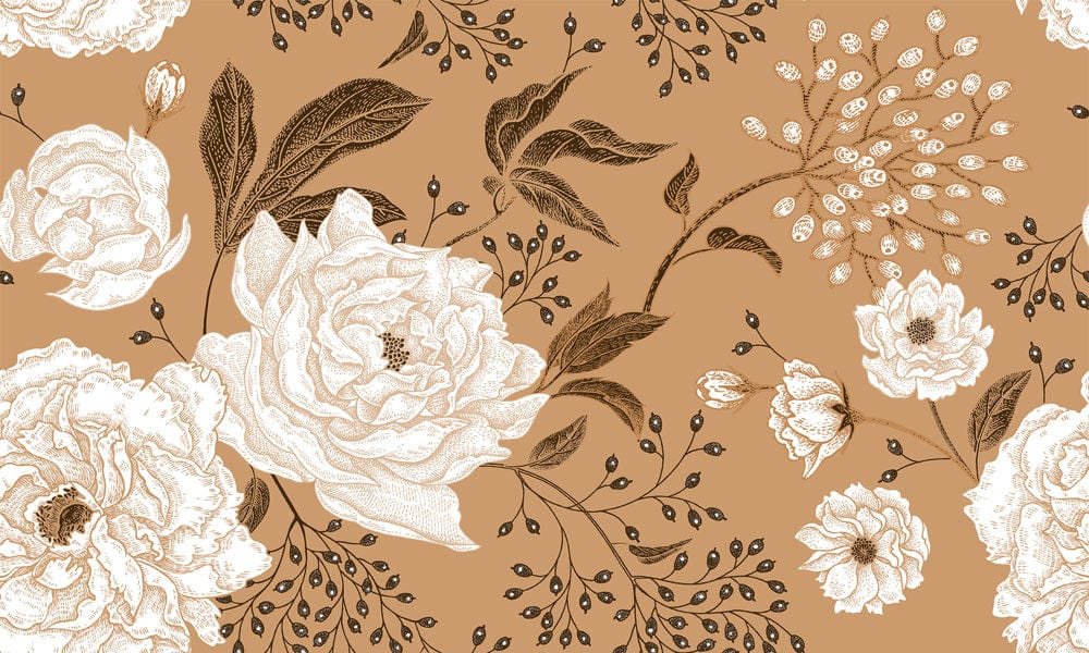 Beige Vintage Floral Elegance Mural Wallpaper