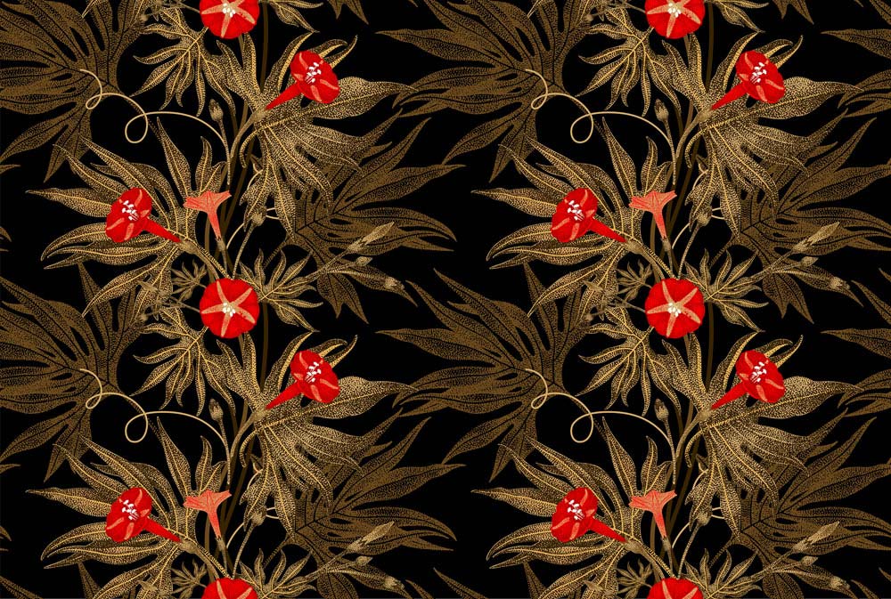 Goldfarbene florale Art Deco Wandtapete