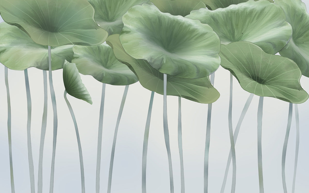 Serene Green Botanical Leaf Wallpaper Mural