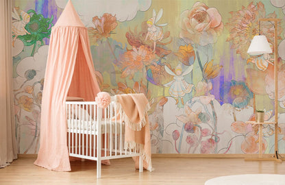 Elegant Watercolor Floral Bloom Mural Wallpaper in nursery