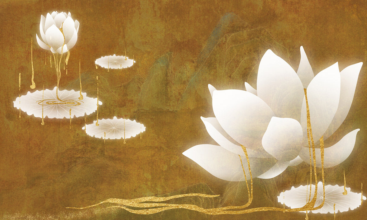 Elegant Gold Floral Botanical Wallpaper Mural