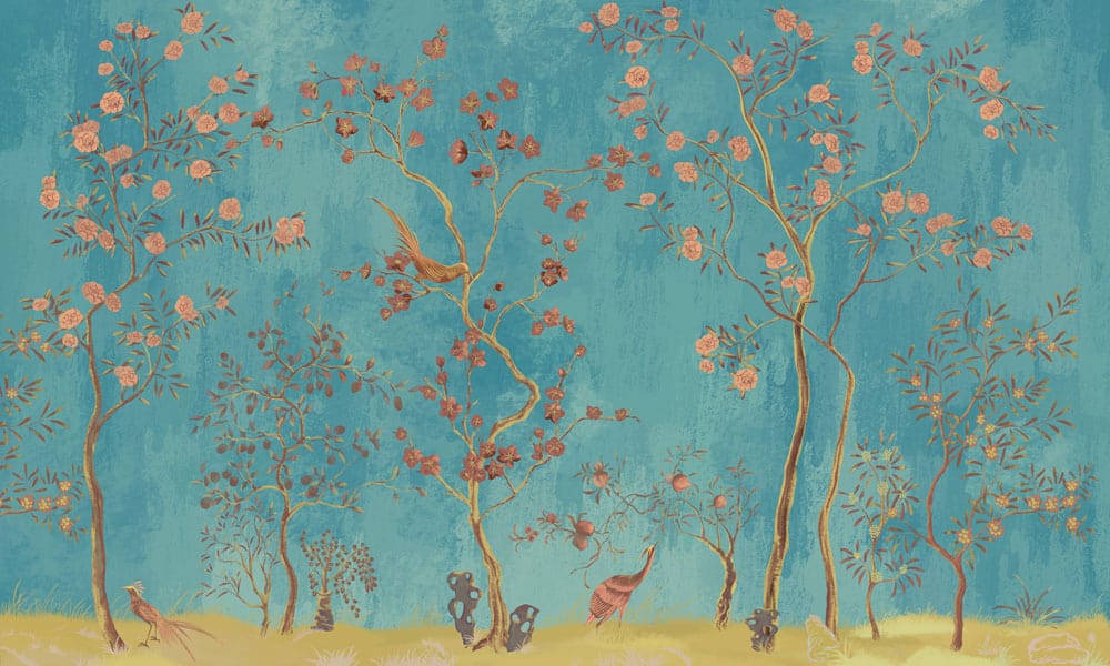 unique flower tree and bird wallpaper mural art design