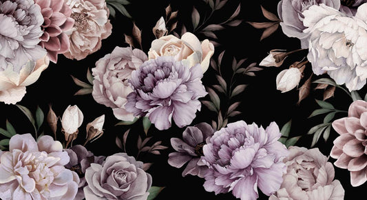 Romantic Peony Floral Dark Mural Wallpaper