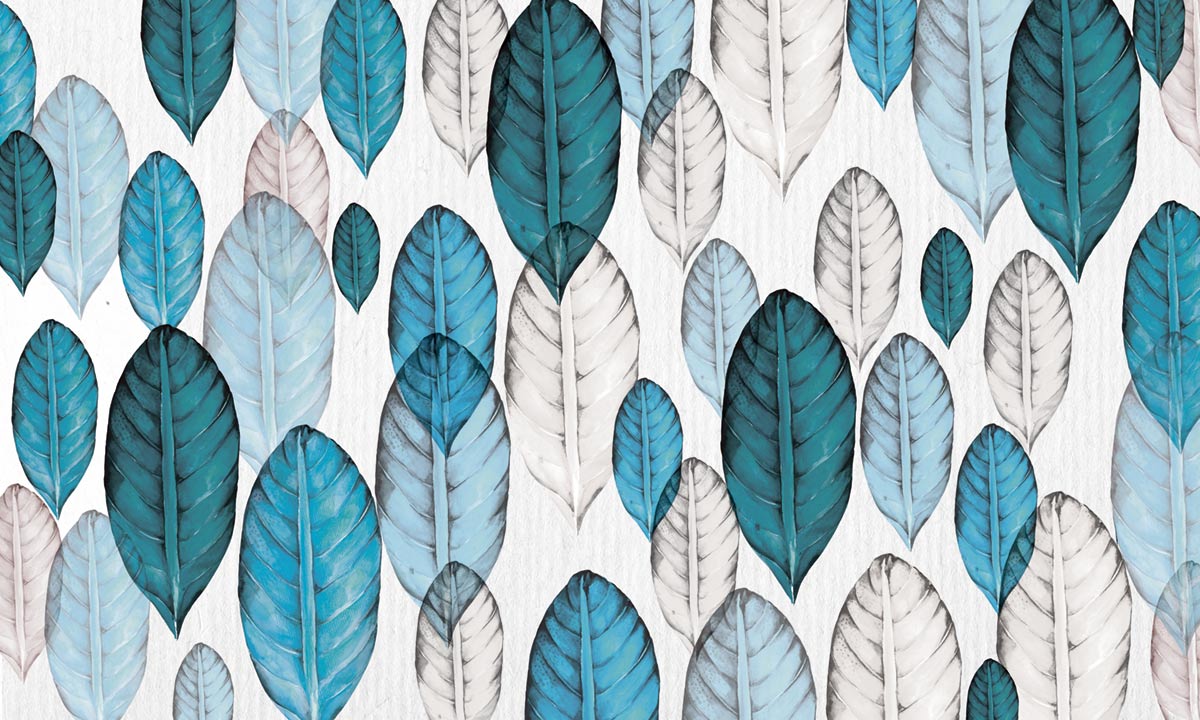 Blue Watercolor Leaves Wallpaper Mural Custom Design Art