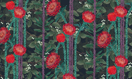 Emerald Botanical Red Floral Mural Wallpaper