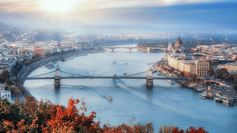 Autumn Riverside Cityscape Wall Mural