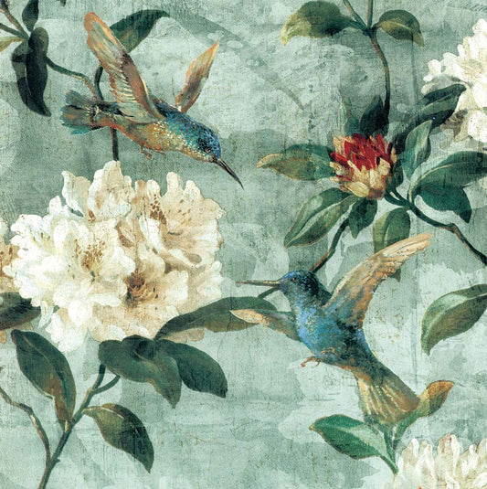Vintage Botanical Birds Mural Wallpaper