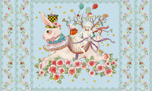 Rabbits Flowers & Girl Wallpaper Mural Custom Art Design