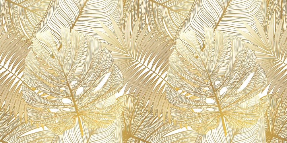 Papier Peint Panoramique Feuilles Dorées Brillantes