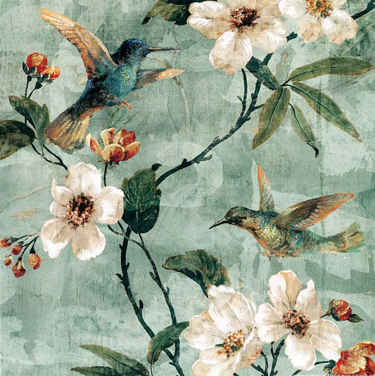 Vintage Bird Floral Botanical Mural Wallpaper
